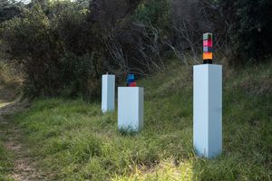 Johl Dwyer, _Colour Tower_ (2022). Sculpture on the Gulf, Waiheke, Auckland (4–27 March 2022). Photo: Peter Rees.